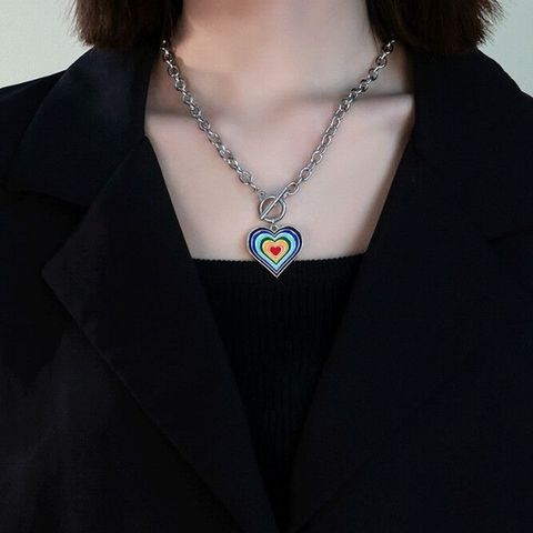 Fashion Rainbow Heart Shape Flower Alloy Enamel Women's Necklace