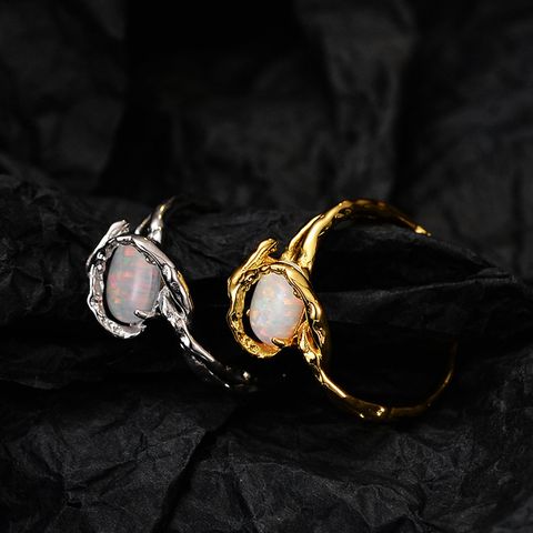 Simple Style Oval Silver Irregular Plating Inlay Opal Stone Open Ring 1 Piece