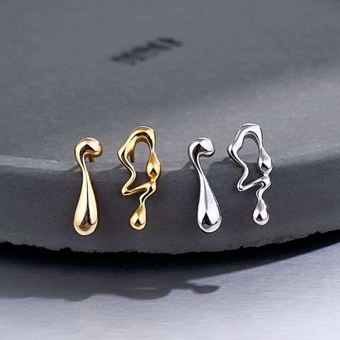 Simple Style Water Droplets Solid Color Silver Asymmetrical Plating Hollow Out Ear Studs 1 Pair