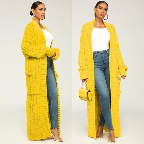 Women's Coat Sweater Knitwear Long Sleeve Sweaters & Cardigans Pocket Contrast Binding Rib-knit Fashion Solid Color