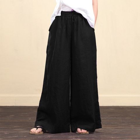 Women's Daily Casual Solid Color Full Length Wide Leg Pants