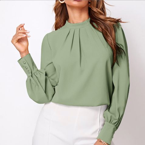 Women's Blouse Long Sleeve Blouses British Style Solid Color