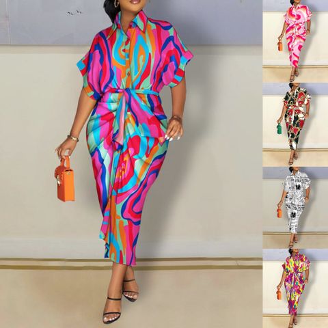 Women's Wrap Dress Elegant V Neck Short Sleeve Color Block Maxi Long Dress Daily