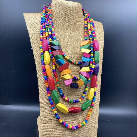 Fashion Square Wood Beaded Women's Necklace 1 Piece