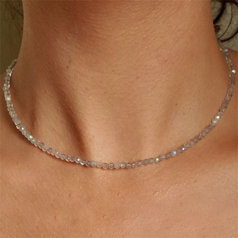 Fashion Round Natural Stone Titanium Steel Beaded Necklace 1 Piece