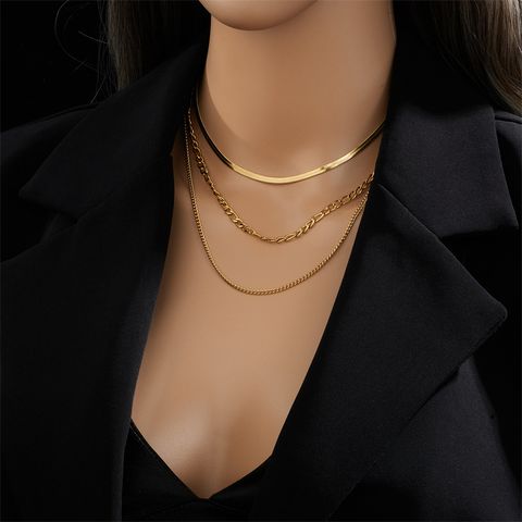 Fashion Solid Color Titanium Steel Plating Chain Layered Necklaces 1 Piece