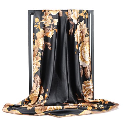Women's Casual Simple Style Tree Feather Flower Satin Printing Silk Scarf
