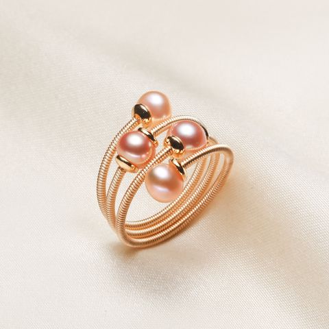 Simple Style Round Alloy Inlaid Pearls Women's Rings 1 Piece