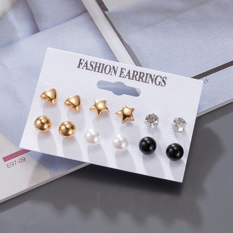 1 Set Fashion Triangle Heart Shape Butterfly Artificial Crystal Imitation Pearl Alloy Women's Earrings