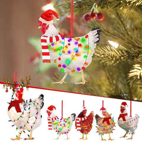 Christmas Cute Chicken Wood Party Hanging Ornaments