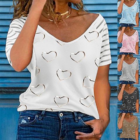 Women's T-shirt Short Sleeve T-shirts Printing Pastoral Heart Shape