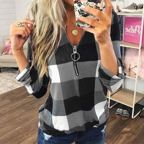 Women's Blouse Long Sleeve Blouses Printing Chain Casual Plaid