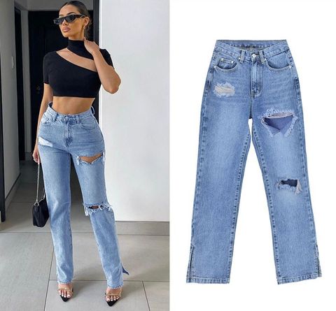 Women's Daily Fashion Solid Color Full Length Ripped Jeans