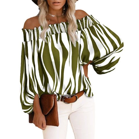 Women's Blouse Long Sleeve Blouses Printing Elegant Stripe