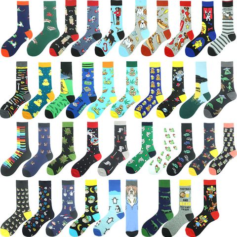 Men's Fashion Cartoon Cotton Patchwork Crew Socks A Pair