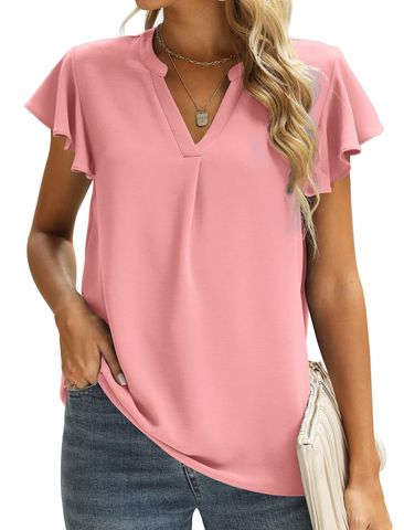Women's Blouse Short Sleeve T-shirts Patchwork Casual Solid Color