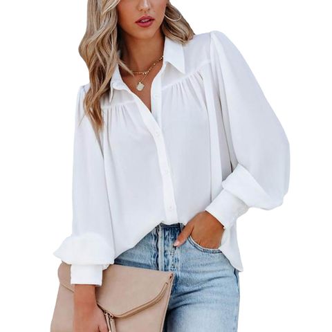 Women's Blouse Long Sleeve Blouses Patchwork Button Elegant Solid Color