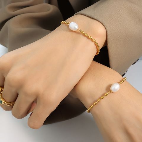 Fashion Solid Color Titanium Steel Pearl Bracelets 1 Piece
