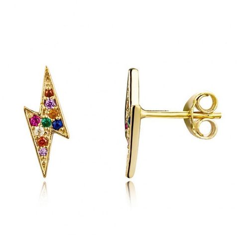 Fashion Micro-set Color Zircon Geometric Copper Lightning Earrings