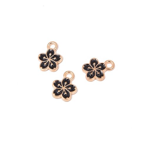 Simple Alloy Drip Oil Black And White Small Flower Small Pendant Diy Material Wholesale