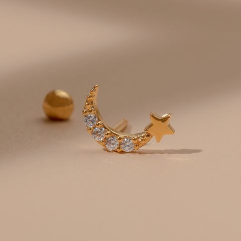 Fashion Moon Five-pointed Star Element Ear Bone Nail Copper Piercing Screw Ball Ear Stud