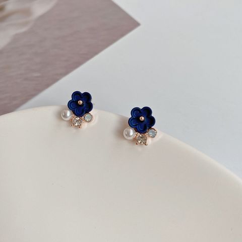 Simple Cute Flower Alloy Earrings Mini Pearl Diamond Earrings