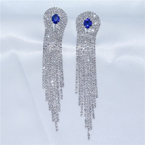 Fashion Crystal Gemstone Long Tassel Women's Earrings Wholesale