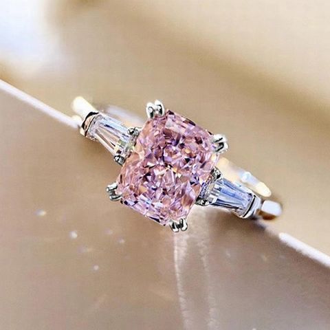 Fashion Square Pink Zircon Copper Ring Romantic Bride Wedding Ring