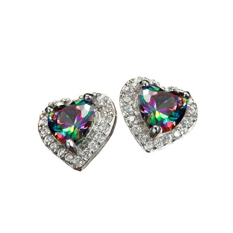 Simple Style Heart Copper Artificial Gemstones Earrings Ear Studs