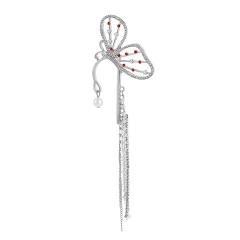 New Long Tassel Butterfly Long Pearl Single Alloy Ear Clip