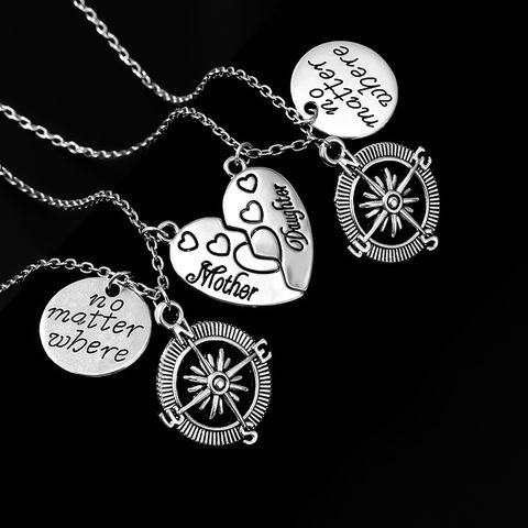Fashion Necklace Love Stitching Alloy Compass Drop Oil Pendant Necklace