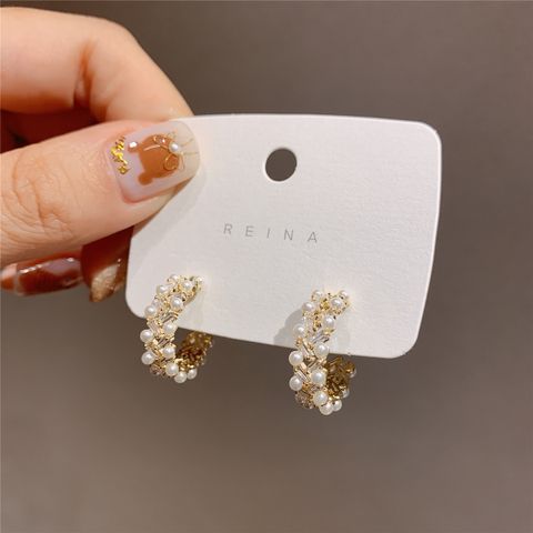 C Shape Artificial Gemstones Earrings