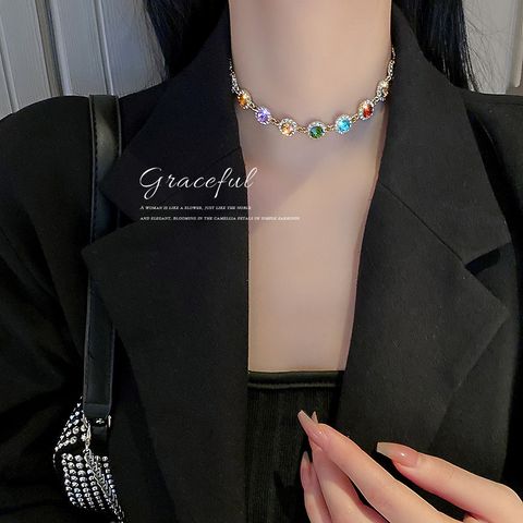 Fashion Simple Trendy Color Inlaid Rhinestone Necklace Wholesale