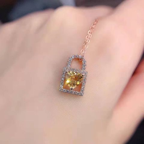 Collar De Candado De Corazón Con Diamantes Microincrustados Bonito A La Moda, Colgante De Cobre