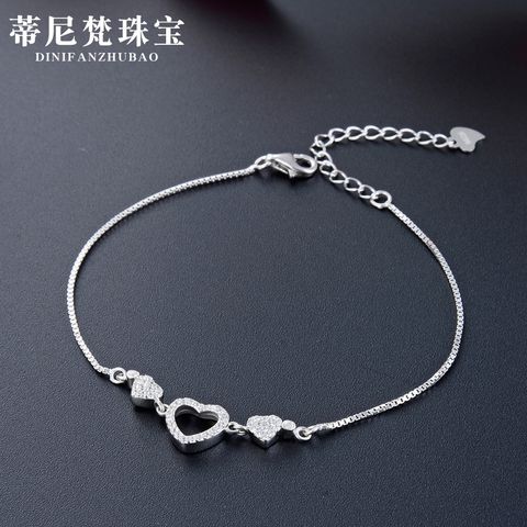 Korean Jewelry Heart Diamond S925 Silver Bracelet Simple Jewelry Wholesale