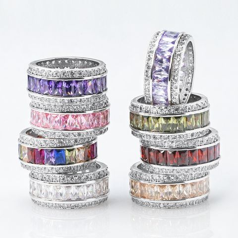 Fashion Copper Silver-plated Zircon Ring Color Full Diamond Ladies Gemstone Ring