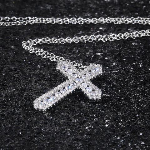 Kupfer Voll Eingelegt Zirkon Mode Kreuz Anhänger Halskette Großhandel
