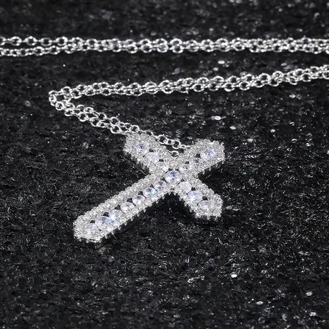 Copper Full Inlaid Zircon Fashion Cross Pendant Necklace Wholesale