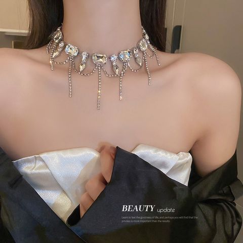 Collar De Borlas Con Incrustaciones De Diamantes Retro De Moda Cadena De Clavícula De Cobre
