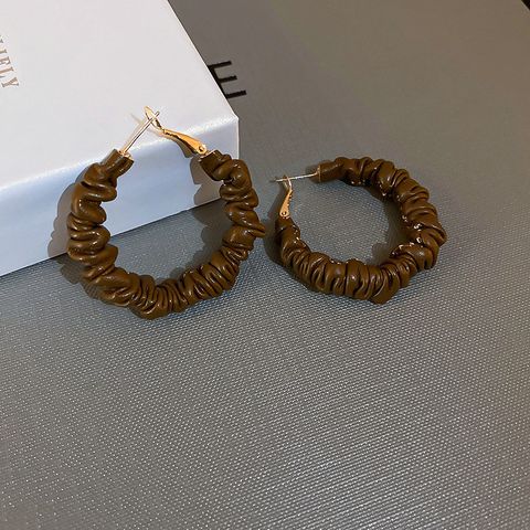 Autumn And Winter Coffee Color Leather Circle Earrings Korean Alloy Earrings