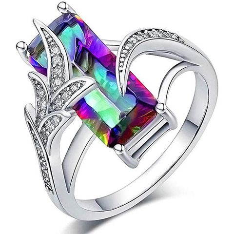 Fashion Seven-color Topaz Square Zircon Copper Ring Wholesale
