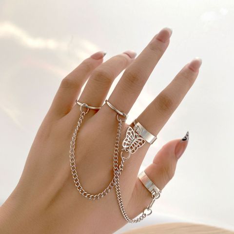Simple Opening Adjustable Conjoined Butterfly Alloy Ring Wholesale