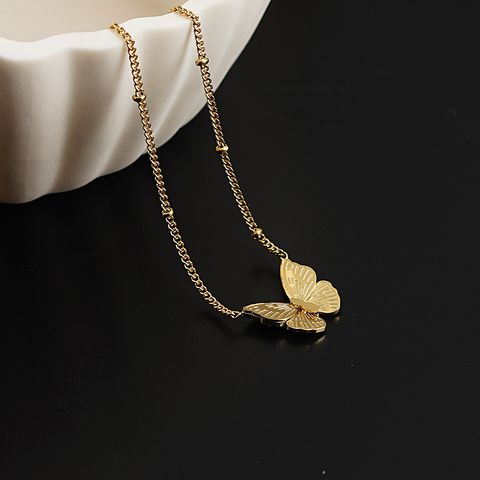 Butterfly Necklace Women's Stacked 18k Gold Titanium Steel Sweater Chain