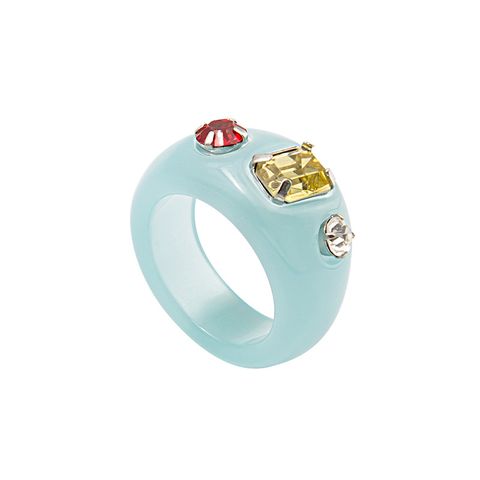 Korean Retro Candy-colored Transparent Diamond Shell Turquoise Wide-brimmed Ring