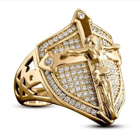 Retro Gold Shield Jesus Ring Creative Men's Alloy Diamond Ring