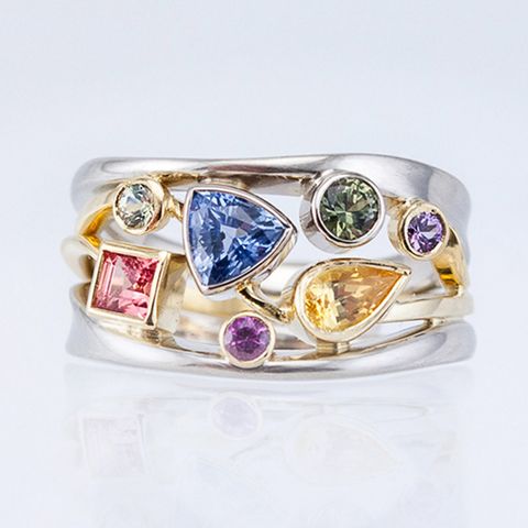 Multicolor Geometric Pattern Ladies Set With Zircon Wave Line Copper Ring Wholesale