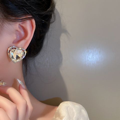 Heart Diamond Alloy Artificial Gemstones Earrings