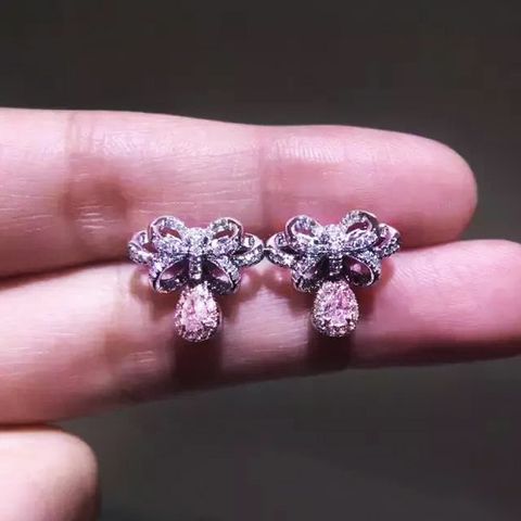 Fashion Geometric Pink Bow Copper Stud Earrings Wholesale