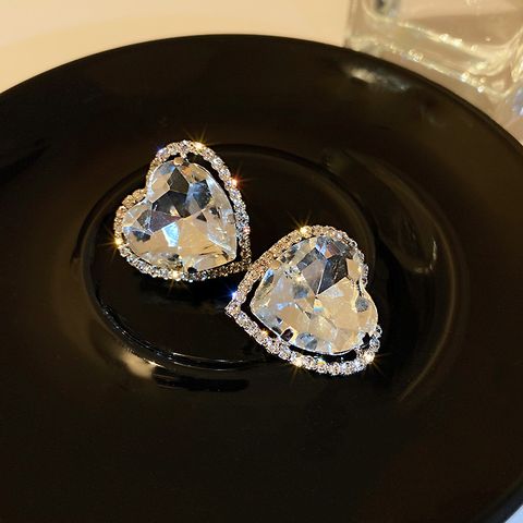 Heart Diamond Alloy Artificial Gemstones Earrings