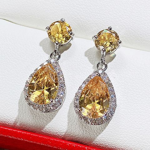 Fashion Water Drop Aaa Zircon Copper Inlaid Diamond Emeral Earrings